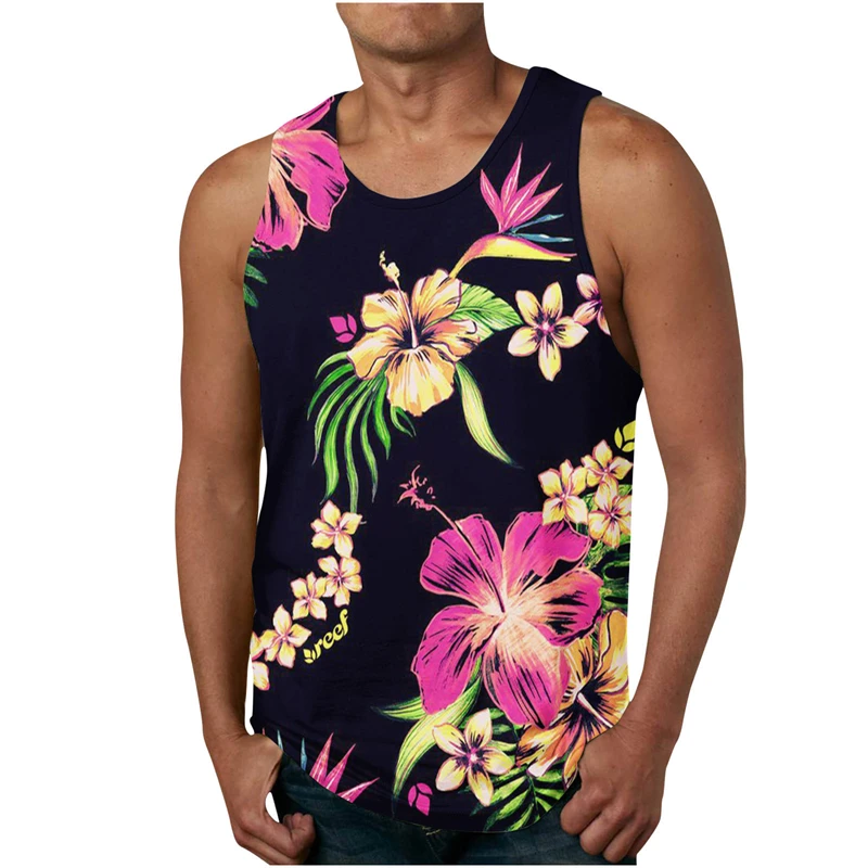 

Palm Tree Graphic Tank Top For Men 3d Print Sleeveless Beach Hemp Palm Pattern Tops Paint Vest Hawaii Colorful Pigment T-shirt