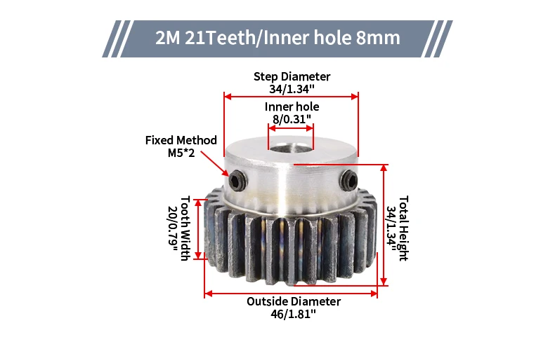 1/2/4PCS Stirnrad Ritzel 2M16T/17T/18T/19T/20T/21T/22T/23T/24T Gerade Zahnräder Mit Schritt Innen Loch 10/12/14/15/18/20mm CNC Getriebe – Detail 23