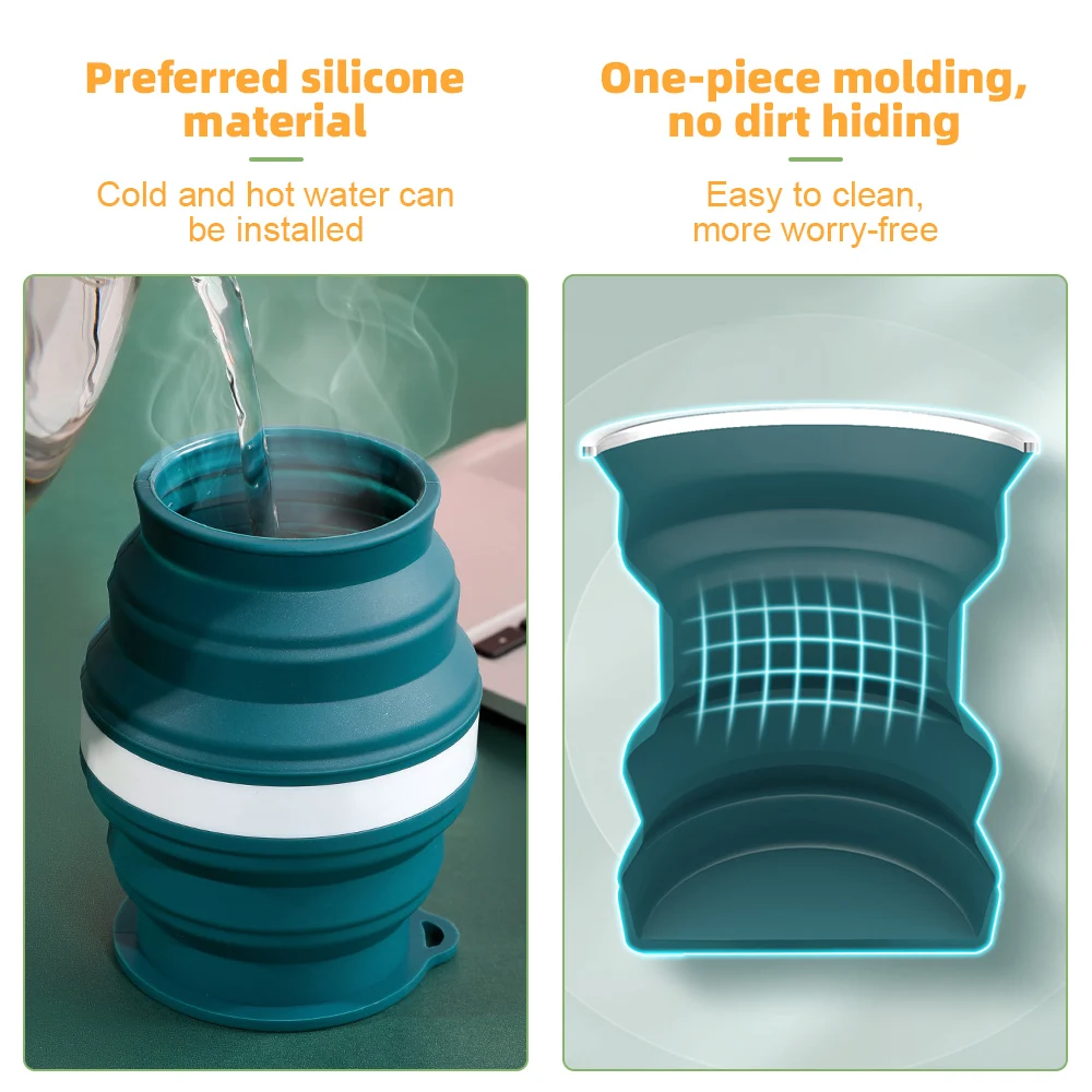 Folding Cup Portable Silicone Outdoor Heat Resistant Foldable Mug with Lid Collapsible Travel Drinking Cups for Camping
