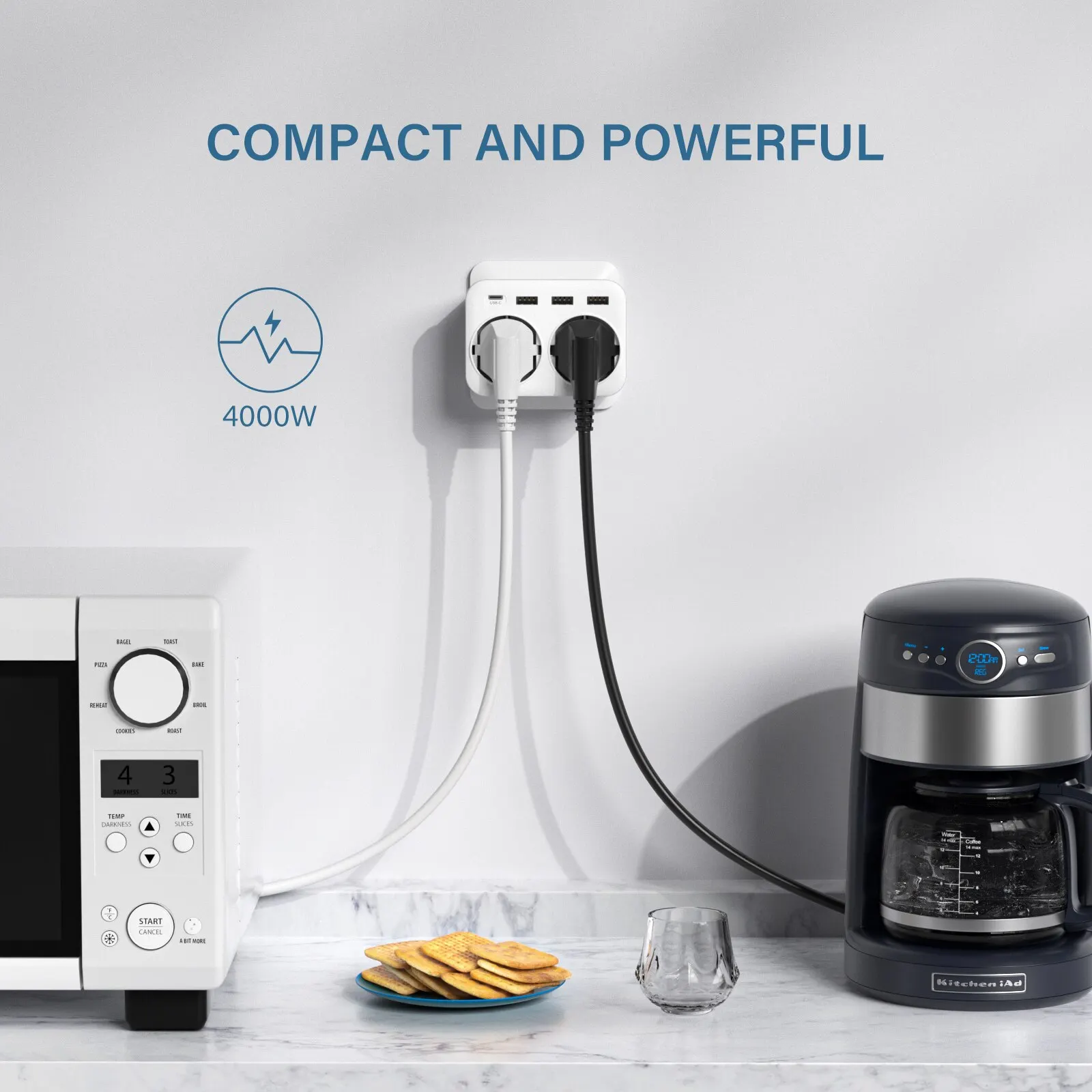 LENCEN EU Wall Socket Extender with 2AC Outlets 3 USB and 1 Type 5V 2.4A Power Charger Adapter Overload Protection for Home/Offi BEST SELLERS