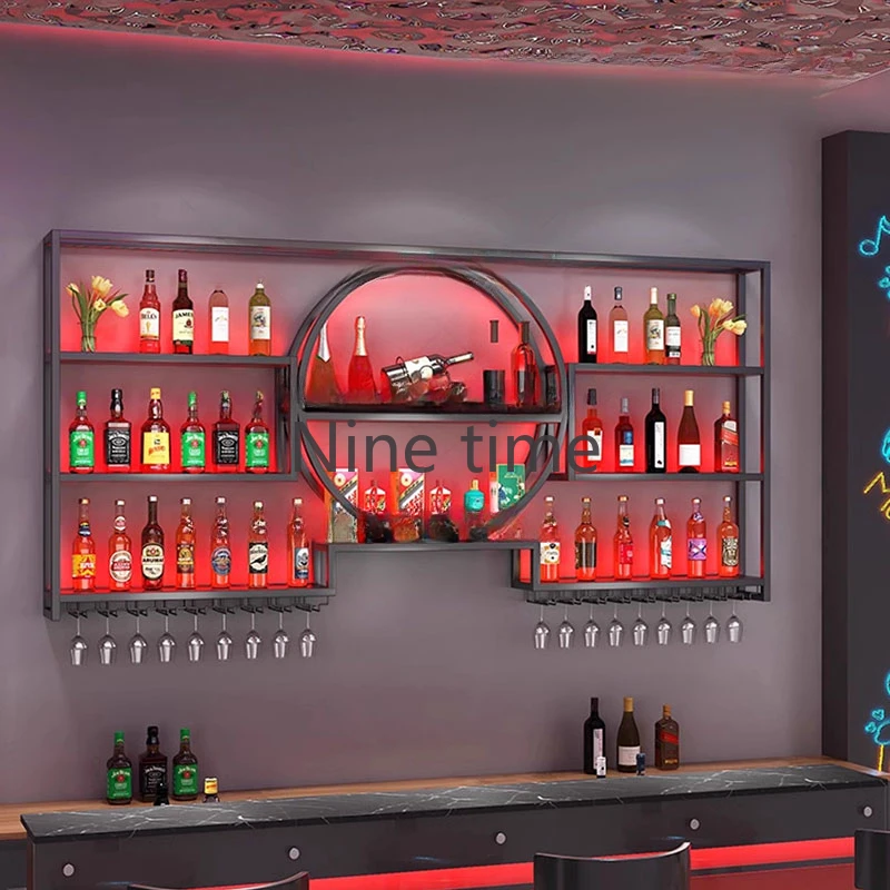 Bar Cabinet Luxury Metal Storage Iron Room Liquor Antique Whiskey Showcase Wine Rack Modern Home Full Kitchen Hanging Furniture