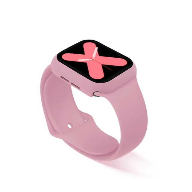 Strap+Glass+Case for Apple Watch Band 44mm 40mm iWatch band 42mm 38mm silicone bumper+bracelet for apple watch series 4 3 5 SE 6 18Pink