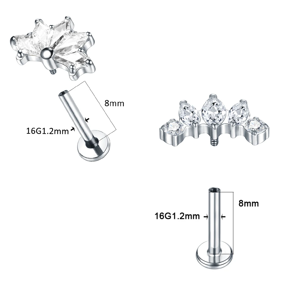 5/10Pcs Implant Titanium Zircon Ear Cartilage Tragus Helix Daith Piercing Stud Earrings for Women Labret Lip Ring Pircing 16G