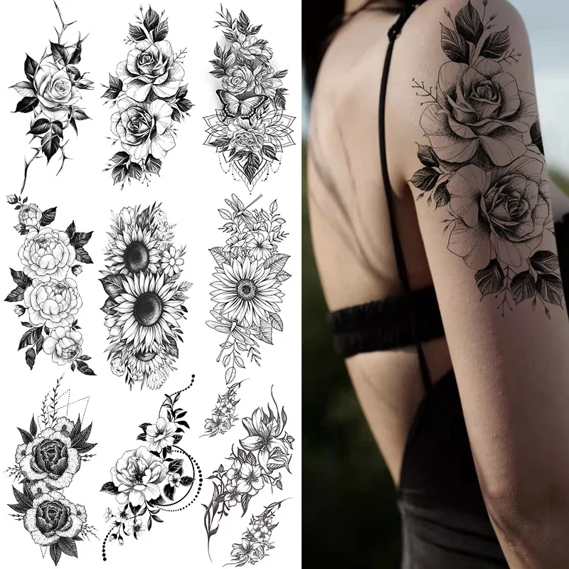 Tatuaje temporare femei autocolant flori sexy piept braț picior talie tatuaj fals_voghion.com