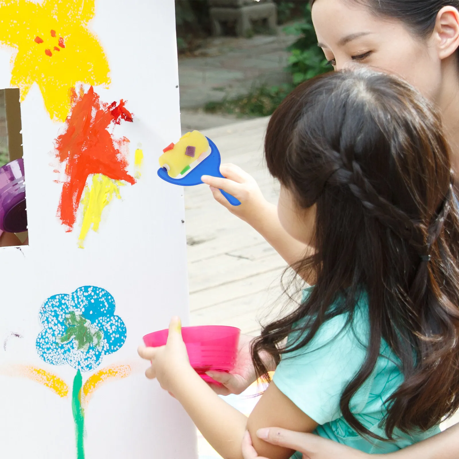 2세트 스폰지 롤러 브러쉬 세트 프리미엄 품질 페인팅 도구 그림 그리기 낙서 예술 교육 유치원 창의력