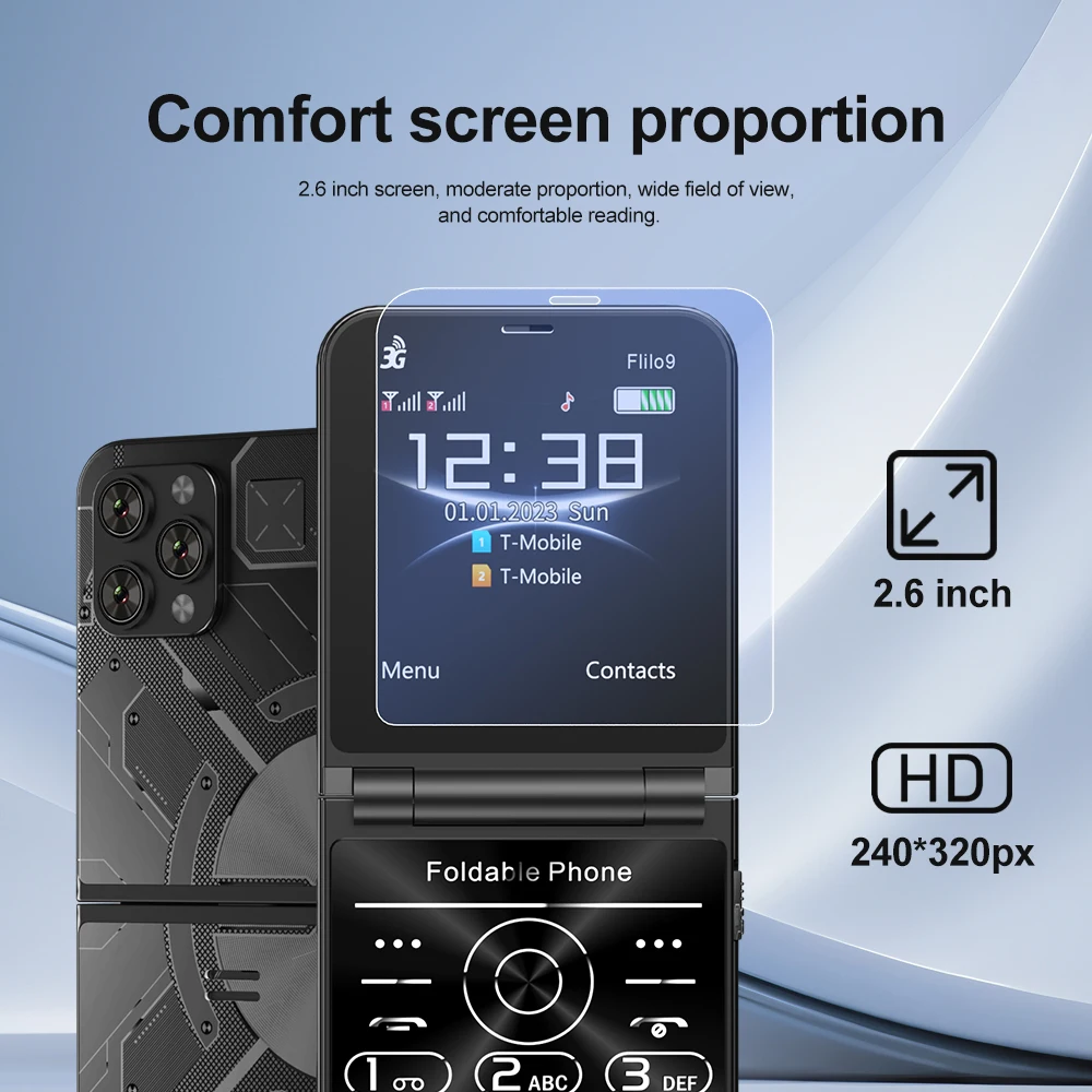 SERVO Flilo9 Dual SIM Flip Mobiie Phone 3G Network Speed Dial MP4 Player FM Radio Call Recording Flashlight Folding Cellphones