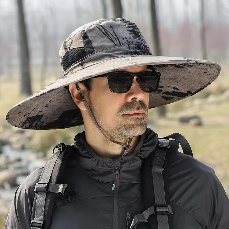 Chapeau d'été pour hommes, pare-soleil d'extérieur, seau, protection solaire, résistant aux UV, large avant-toit, pêche, alpinisme, casquettes à séchage rapide_voghion.com