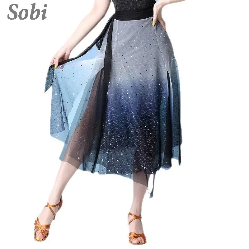 

Women Sexy Latin Dance Hip Belt Adult Starry Sky Sequin Mini Skirt Latin Dance Training Competition Hip Scarf Performance Dress