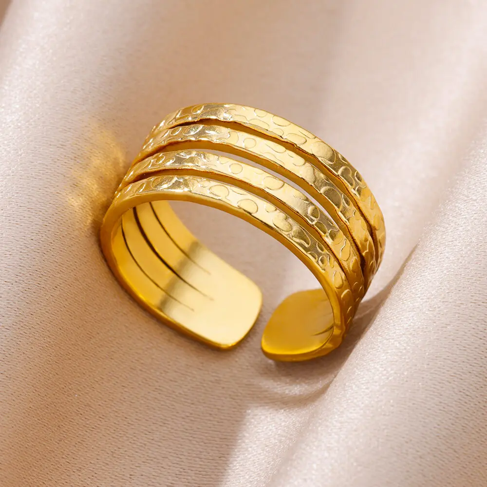 Geometric Layered Ring Adjustable Gold Plated for Women Wedding Jewelry Gift