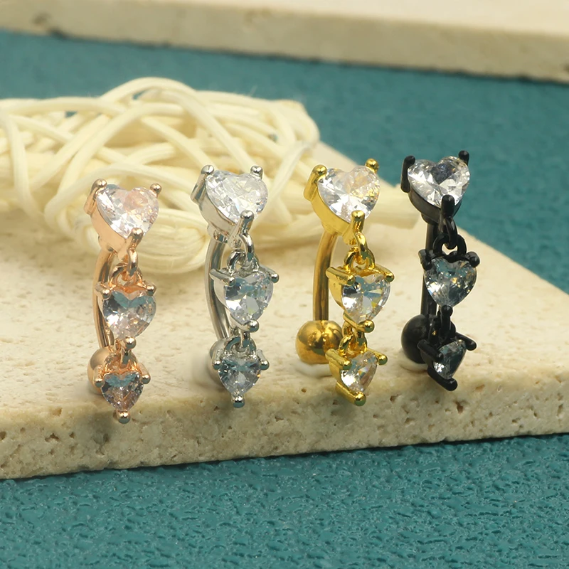 14G Big Heart Dangle Belly Button Rings Surgical Steel Curved Navel Barbell Body Jewelry Piercing Ombligo for Women Girl Belly