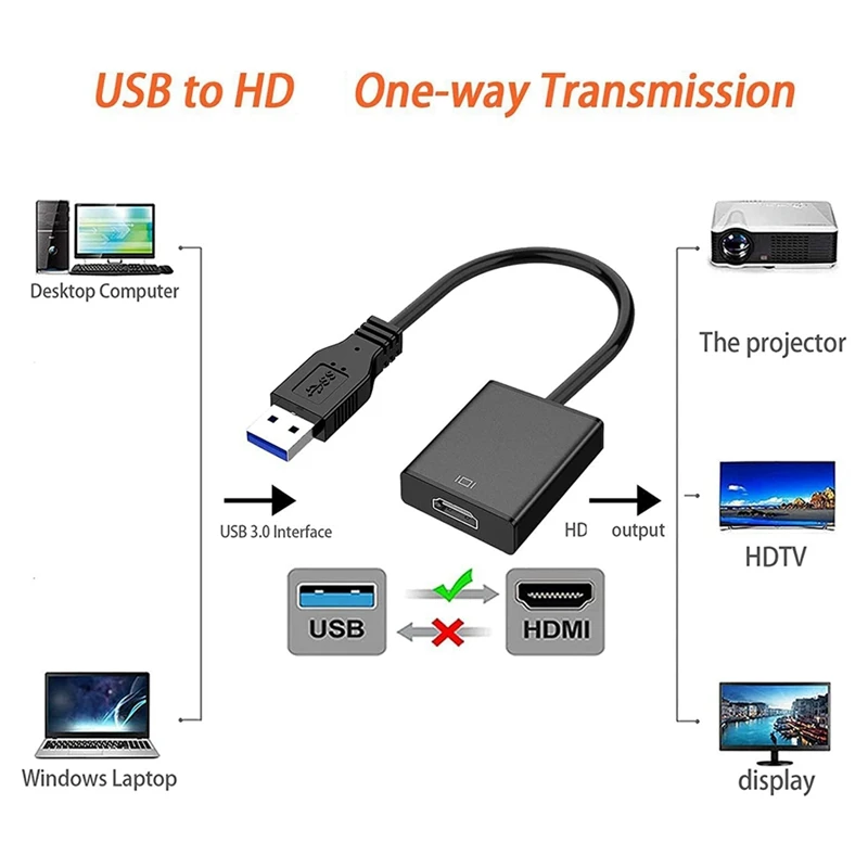 Multi-Functional Convenient HD 1080P Audio/Video Computer Driver USB To -Compatible Converter,Black Durable Easy Install 6