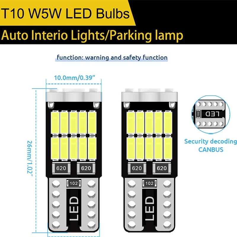 10�� W5W T10 LED ���� �ڵ��� �ǳ� ������ ���� ���� �ְ� ����� �ñ׳� ���� 26SMD 4014 ĵ���� 6000K