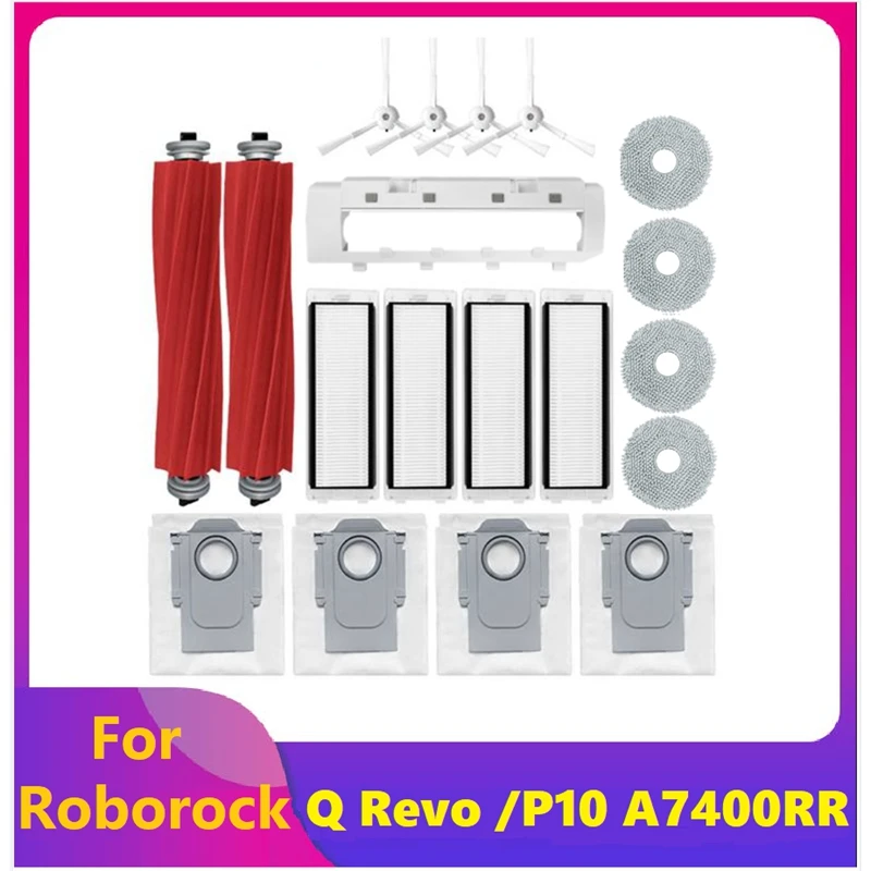 

19PCS Parts Accessories Kit For Roborock Q Revo /Roborock P10 A7400RR Robot Vacuum Cleaner Main Side Brushes Dust Bags Mop Pad