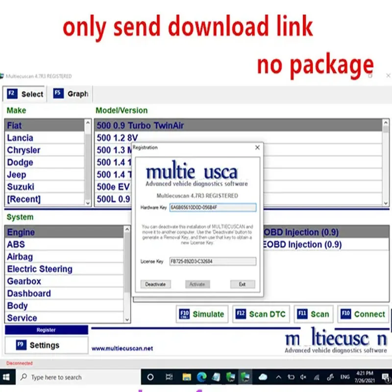 MultiEcuScan v4.8 + Activation Used for Fiat scanners  Register unlimited Ecu scanning work  and ELM327 OBD II diagnostic tools 2