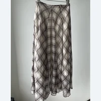 Flowing Check Midi Skirt 2026 Spring Summer New Retro Long Skirt Seaside Holiday Casual Brown Women Clothing - Image 5