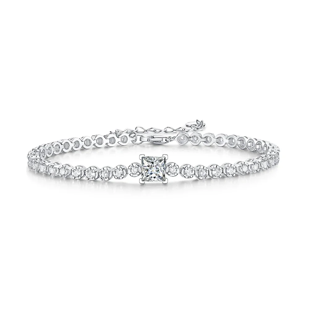 

5.5*5.5mm Princess Cut Moissanite Tennis Bracelets for Women 18K White Gold S925 Silver Gemstone Wedding Diamond Jewelry Gift