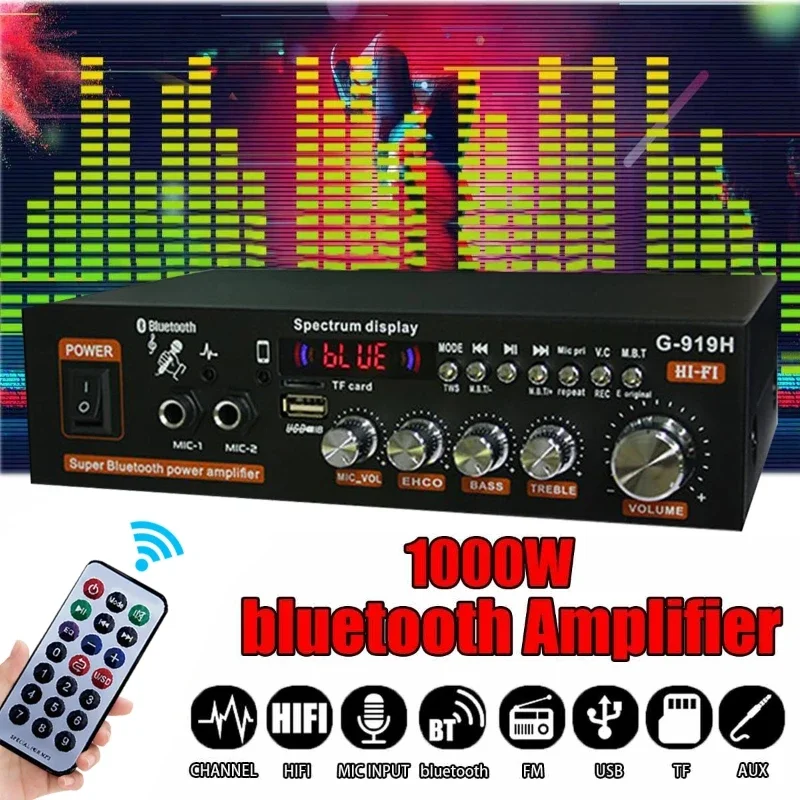 

G-919H 1000 Вт домашние усилители мощности, аудиоусилитель Bluetooth, сабвуфер, динамики, аудиосистема для театра, FM USB