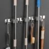 4 Racks With 5 , Silver Broom Holder Mop Hanger Garden Kitchen Tool Organizer 4 Racks, Wall Mounted 2