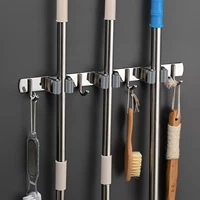 4 Racks With 5 , Silver Broom Holder Mop Hanger Garden Kitchen Tool Organizer 4 Racks, Wall Mounted 2
