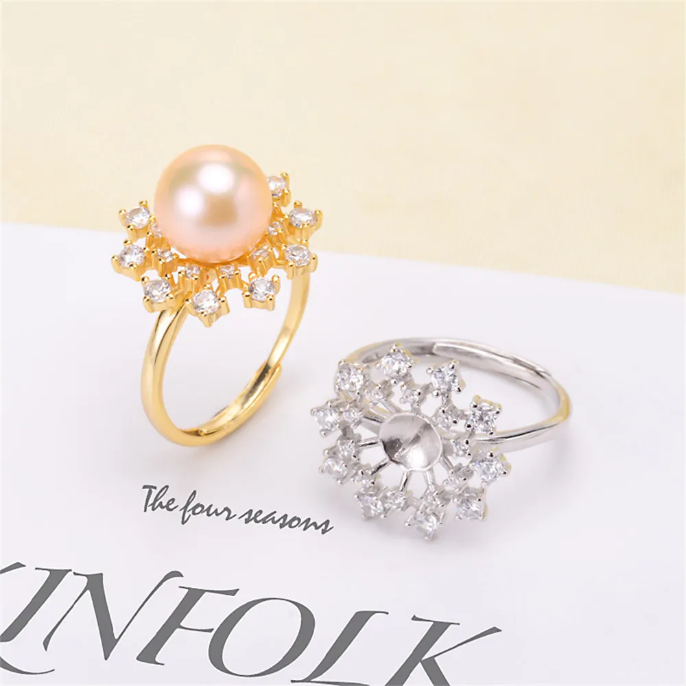 

DIY Pearl Accessories S925 Sterling Silver Pearl Ring Empty Holder Fashion Women's Ring Drag 11-13mm Beads