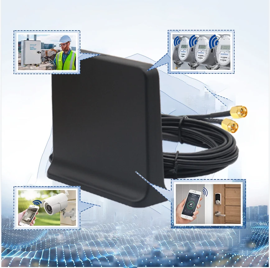 2*2 Dual Cable 2 600~6000Mhz 5G 4G LTE 3G GSM Full Band Omni WiFi Antenna 12dbi Indoor Magnetic Base Router Aerial TS9 SMA