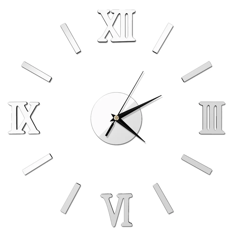 Large Silver Acrylic Wall Clock for Home Decor