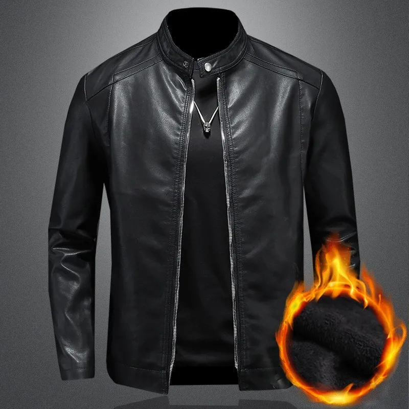 

New Winter Thick Fleece PU Leather Jacket Men Causal Vintage Outfit Design Motor Biker Faux Leather Jacket Outwear Coat M-5XL