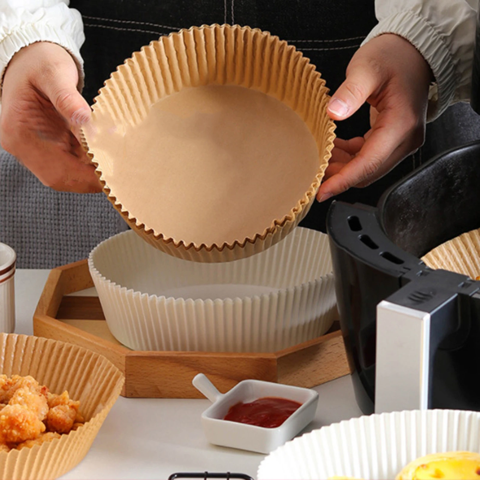 Hmwy100pcs Perforated Steamer Round Baking Paper Air Fryer Liners Non