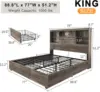 King Size Bed Frame with LED Bookcase Headboard, Wooden Storage Bed with Charging Station & 4 Drawers, No Box Spring Needed 2