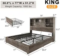 King Size Bed Frame with LED Bookcase Headboard, Wooden Storage Bed with Charging Station & 4 Drawers, No Box Spring Needed 2