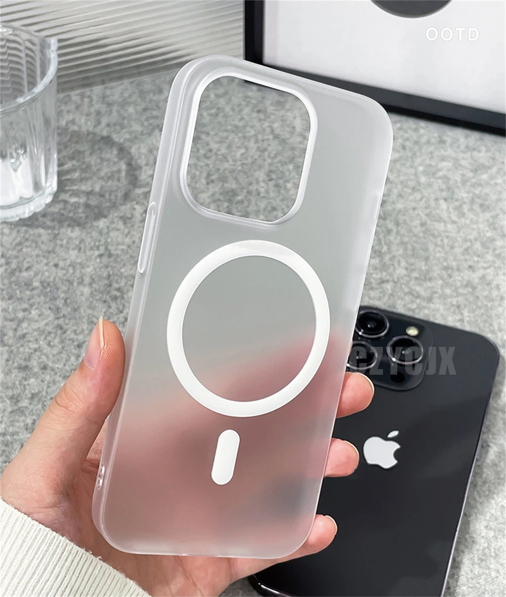 Ultra Thin Matte Magnetic Wireless Charging Clear Case - Shockproof Hard PC Cover