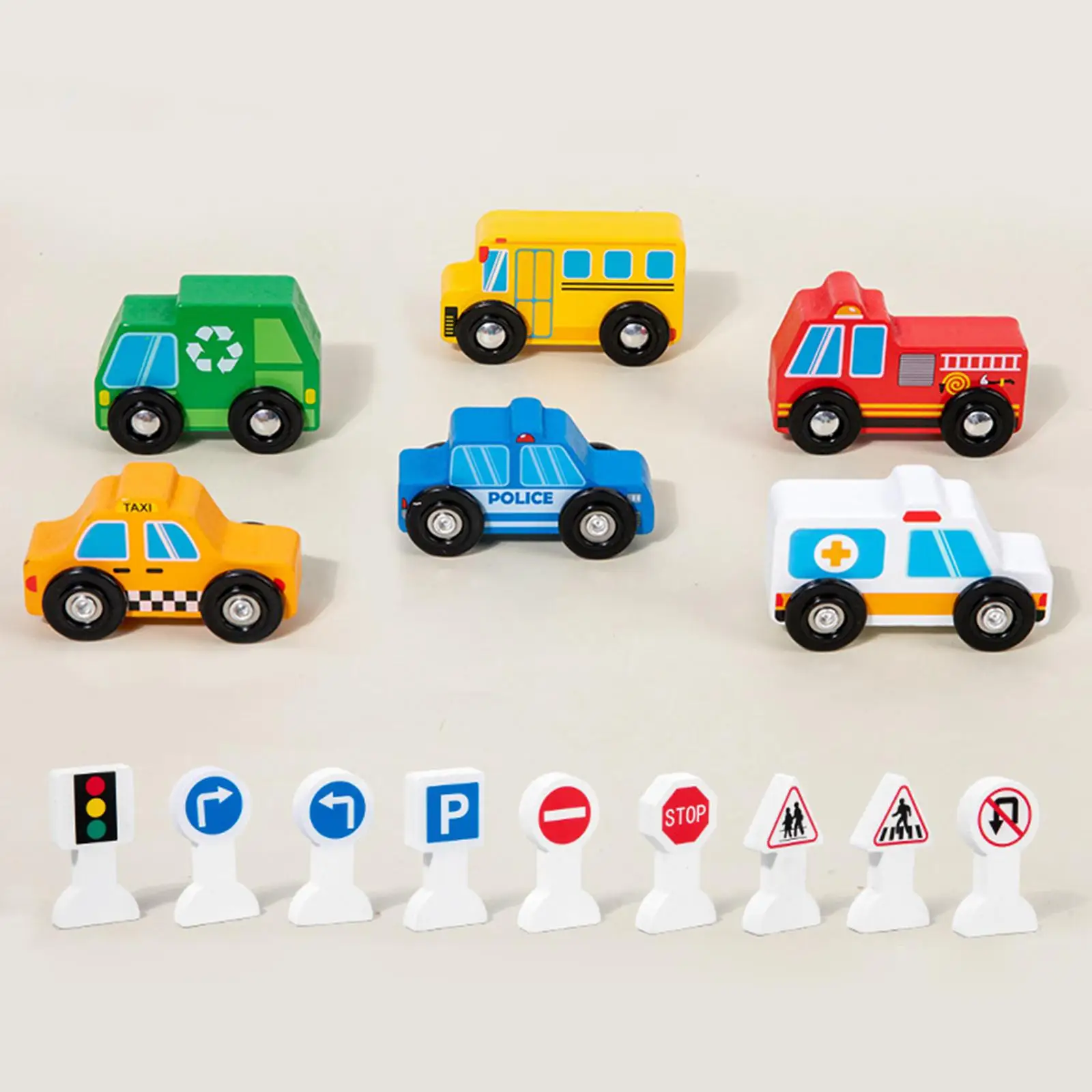 

Wooden Road Traffic Sign Set Toys Vehicles Wooden Street Signs Work Car Playset for Toddlers Children Boys Kids Holiday Gifts