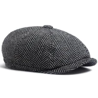 New Retro Herringbone Newsboy Cap For Men Autumn Winter Warm Beret Women Fashion Vintage Hat Hip Hop Female Flat Caps Berets 3