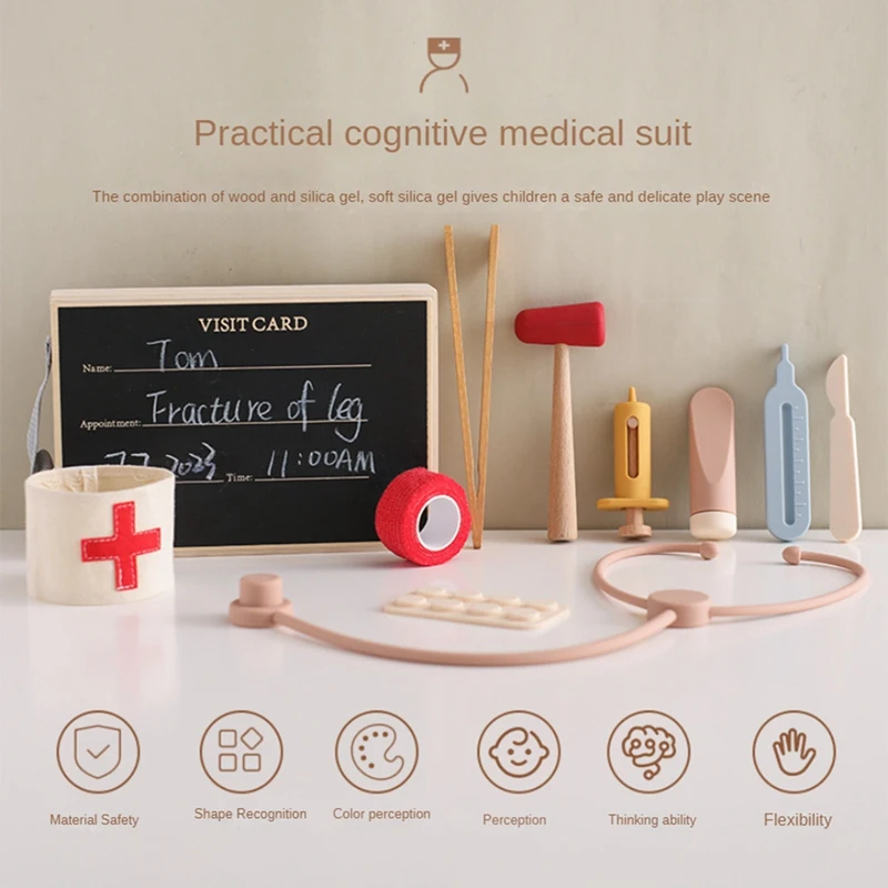 Kids Pretend Role Play Kit -Toys Girls Educational Games Toys As Shown Wood Kids Stethoscope