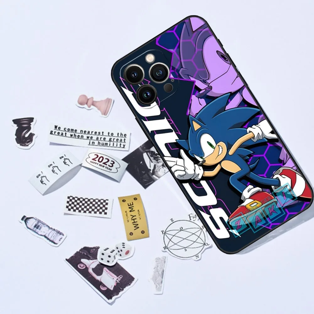 thumbnail image 1 of Funda de teléfono con dibujos animados de anime S-Sonics Hedgehog para iPhone 15, 13 Pro Max, 14 Mini, 12, 11, Xr, X, Xs, 6s, 6, 8, 7 Plus, carcasa trasera de silicona, 1 of 4