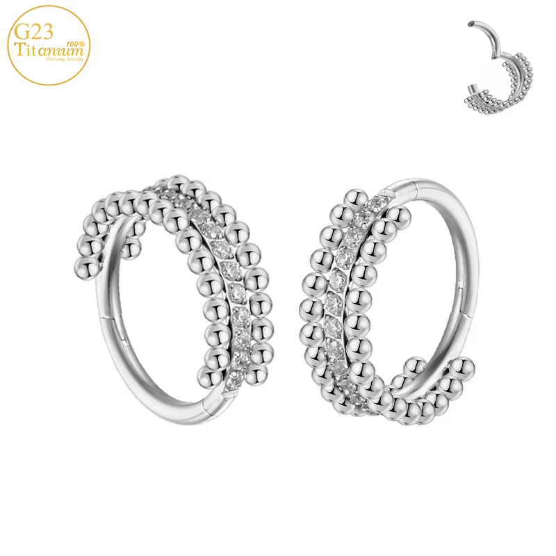 

G23 Tragus Piercing Earrings F136 Titanium Septum Nose Rings Zircon Clicker Rings Ear Cartilage Helix Piercing Body Jewelry 16G