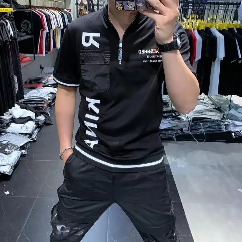 Description Picture 3 of itemMale Polo T Shirts Rock Streetwear Zipper Clothing Goth Grunge with Collar Tee Shirt for Men Trashy Y2k Top Alphabet Cool New In