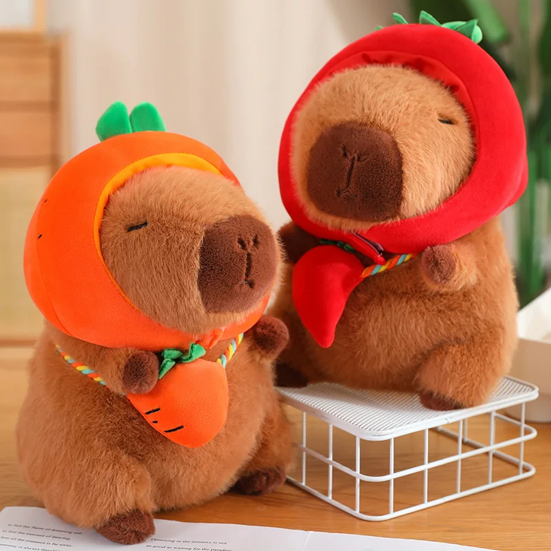Lovely Capybara Plush Toy Kawaii Fluffy Capybara With Vegetable