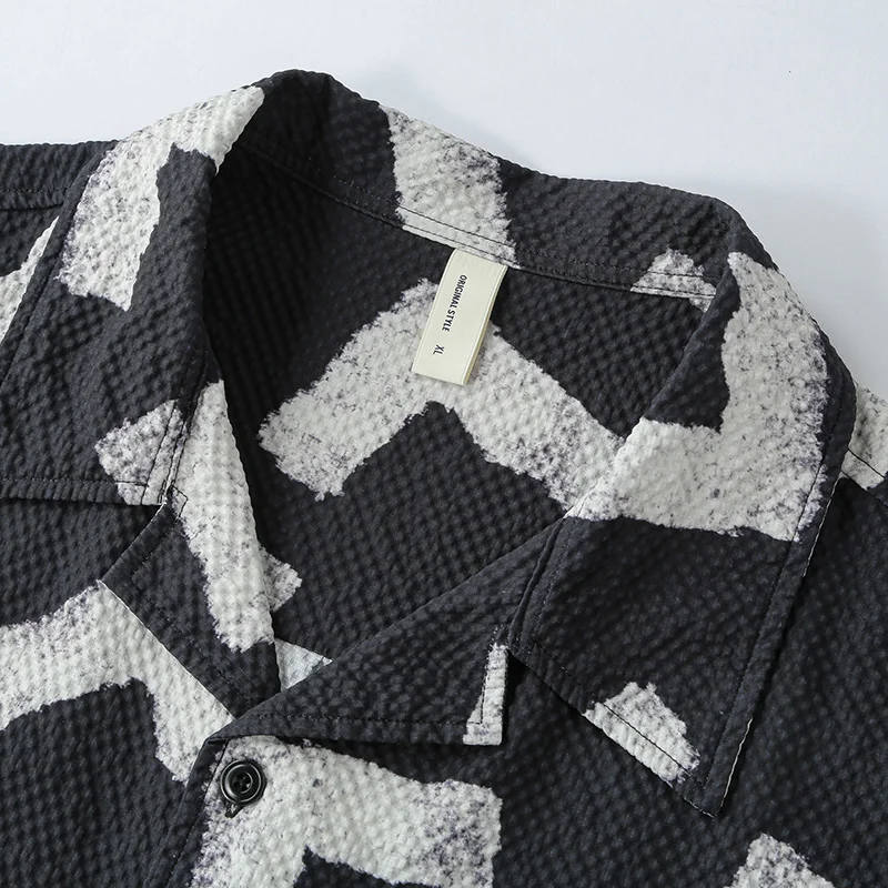 Men's Right Angle Short-sleeved Shirts Summer Lightweight Half Sleeves Daily Shirts Fashion Full Printed Shirts for Men