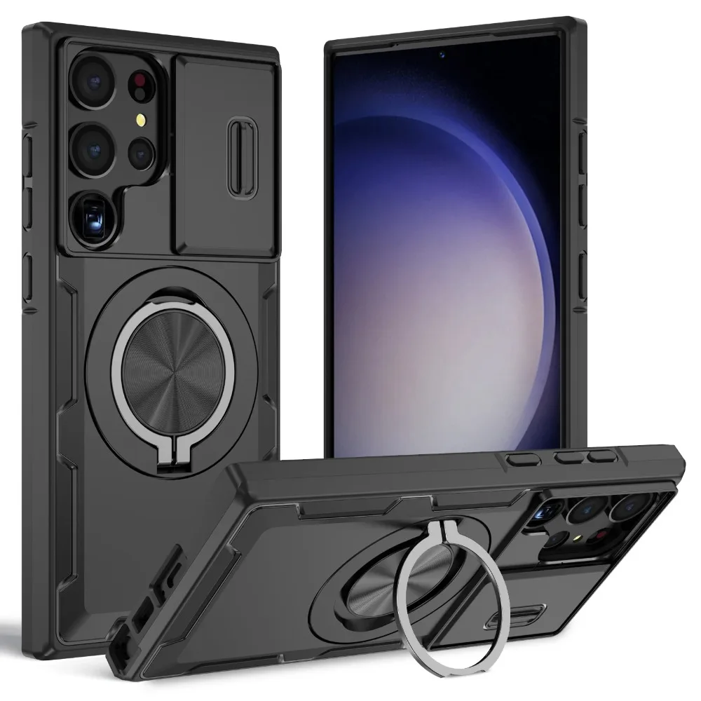 Armor Magnetic Bracket Case with Slide Camera Protection - Shockproof Cover