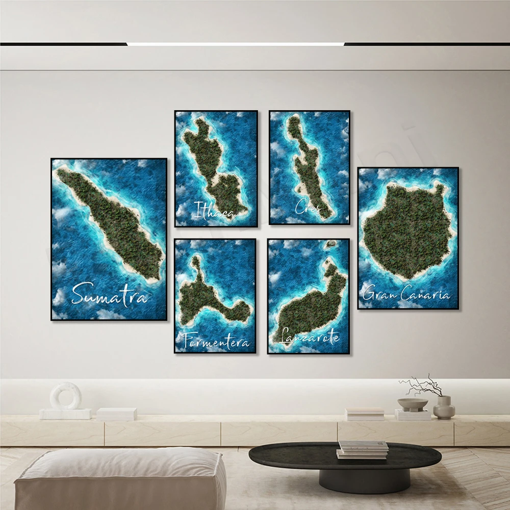 Ibiza, Sumatra, La Palma, Gran Las, Malta, Sicilia, Kefalonia, Ithaca, Formentera, , Lemnos, Poster Mappa Topografica