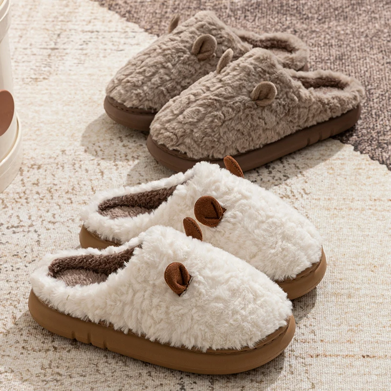 Autumn Winter Cute Fluffy House Slippers Woman Indoor Non Slip Platform Plush Slides Woman Comfy Soft Sole Warm Cotton Shoes