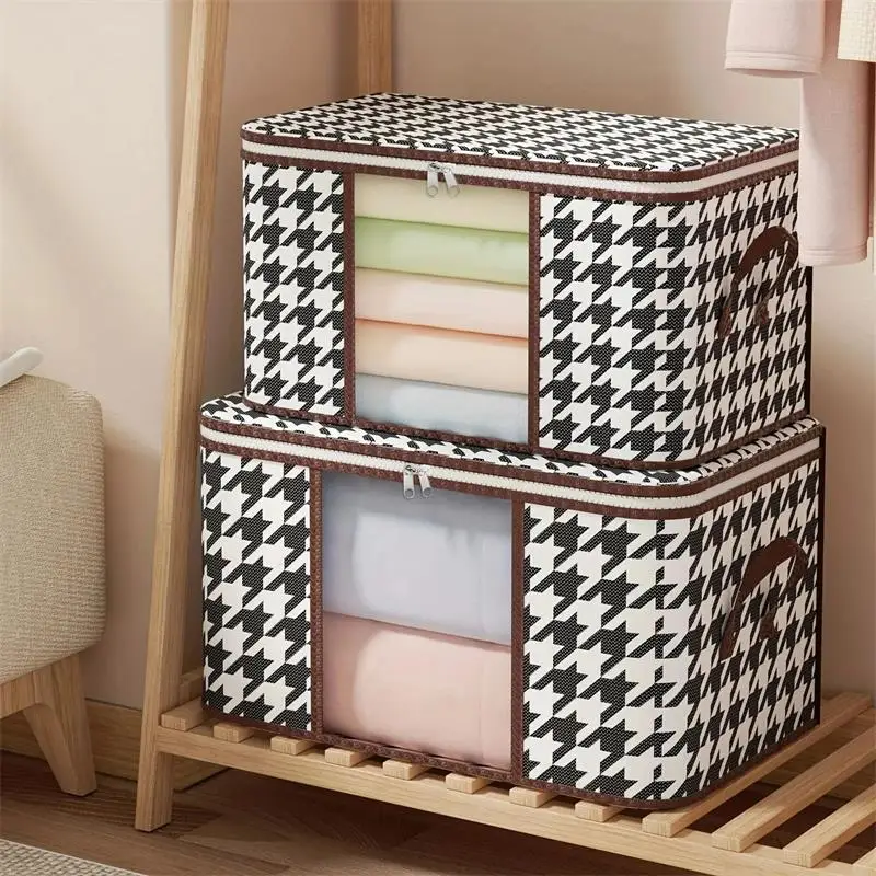Clothes Storage Box Visible Large Capacity Portable Household Foldable Dustproof Quilt Zipper Container Handles
