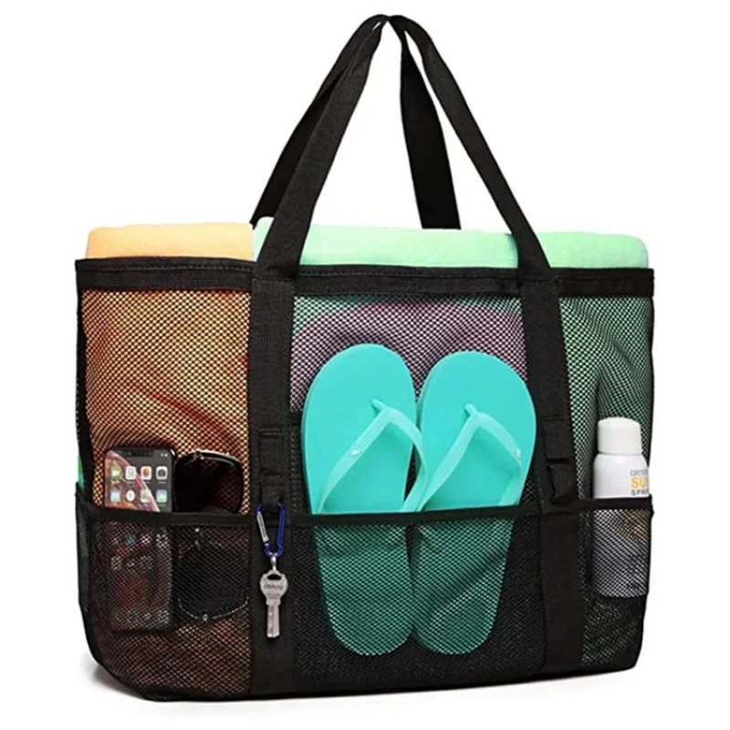 Big Size Beach Bag For Toys Waterproof Underwear Pocket Tote 8 Pockets Summer Large Towels Mesh Durable