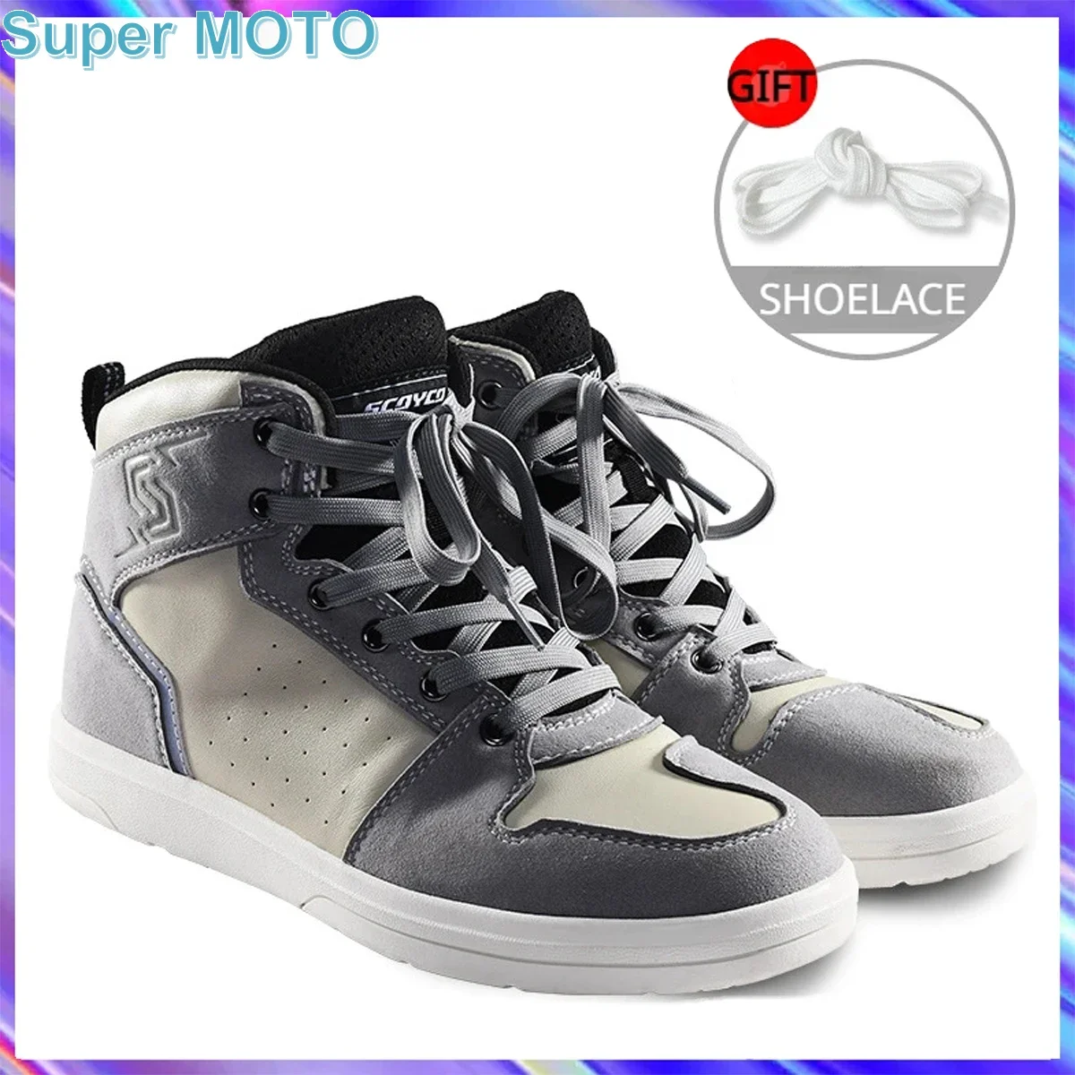 New Men Motorcycle Boots SCOYCO Cowhide Microfibe Leather Breathable Motocross Shoes Anti-skid Moto Biker Wear-resistant