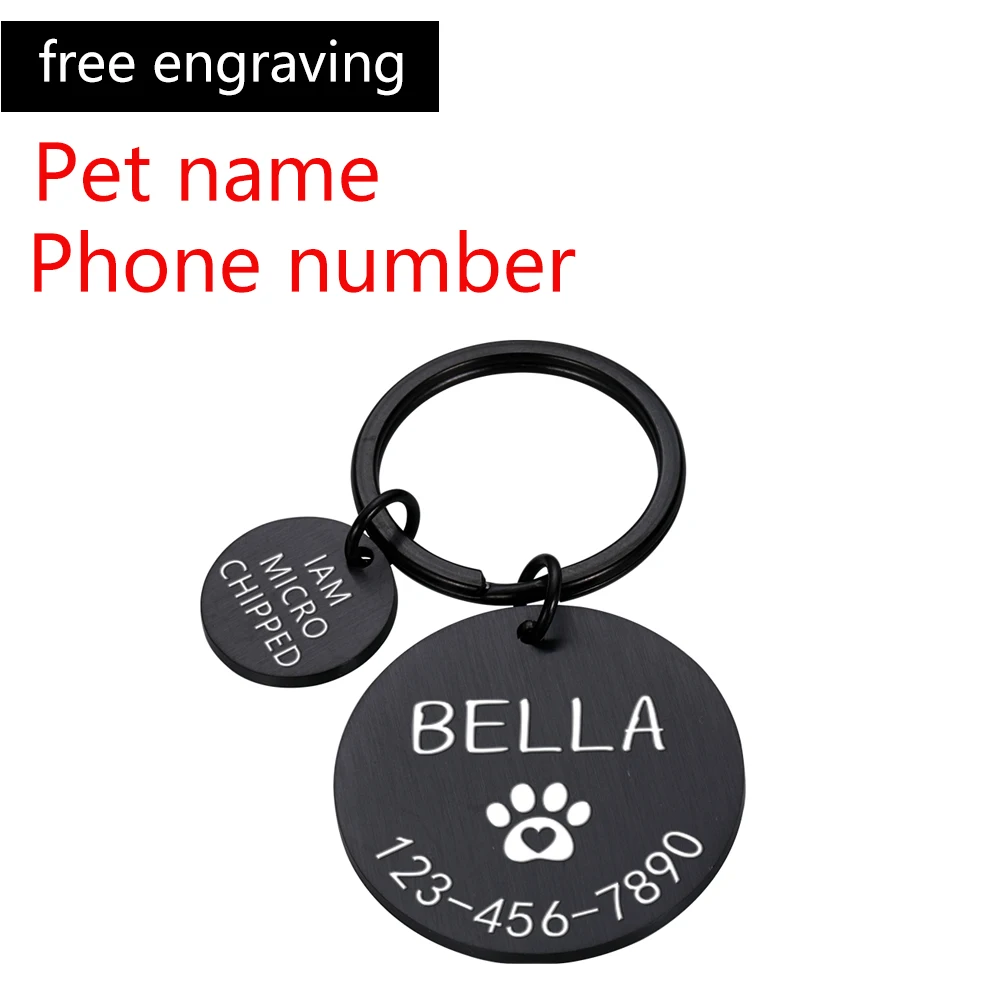 Engraved Dog Pet ID Tag Personalized Name Phone Bone Flower Pet ID Name for Cat Puppy Dog Tag Pendant Keyring Pet Accessories 