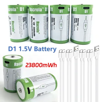 Batterie Ricaricabili Tipo D 1.5V 23800mWh con Cavo di Ricarica per Fornelli a Gas, Scaldabagni, Torce, Radio, Utensili e Giocattoli