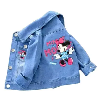 여아용 100% 코튼 데님 미키 미니 마우스 재킷 코트, 꽃 프린트 겉옷, 2, 4, 6, 8, 9y