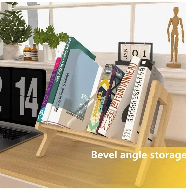 Home Simple Desktop Solid Wood Book Shelving Office Documents Magazine Stationery Sundry Organizer Bedroom Study Book Storage Ra