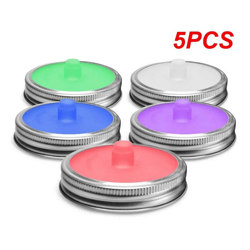 Silicone Waterless Fermenting Airlock Lids Covers Stainless Steel Band for Wide Mouth Mason Jar Sealed Lid 5PCS kitchen utensils kitchen supplies